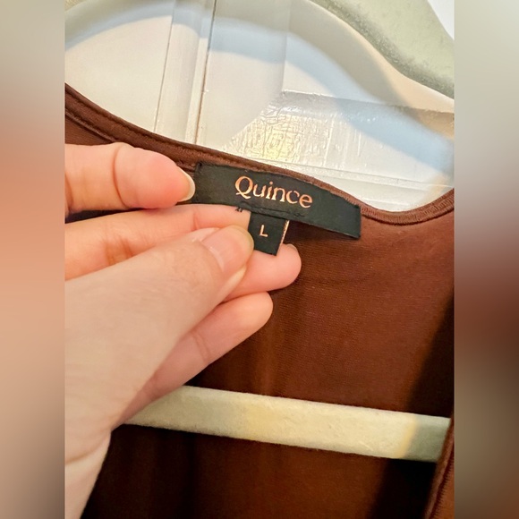 Quince Women’s Tencel Jersey V-Neck Long Sleeve Midi Dress Brown Large - Picture 3 of 10